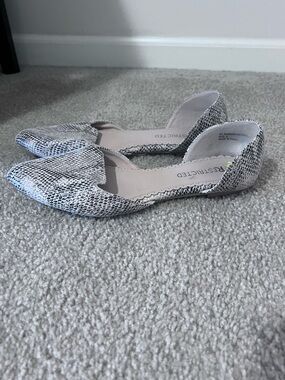 Restricted Snake-Print Pointed D'Orsay Flats in Gray